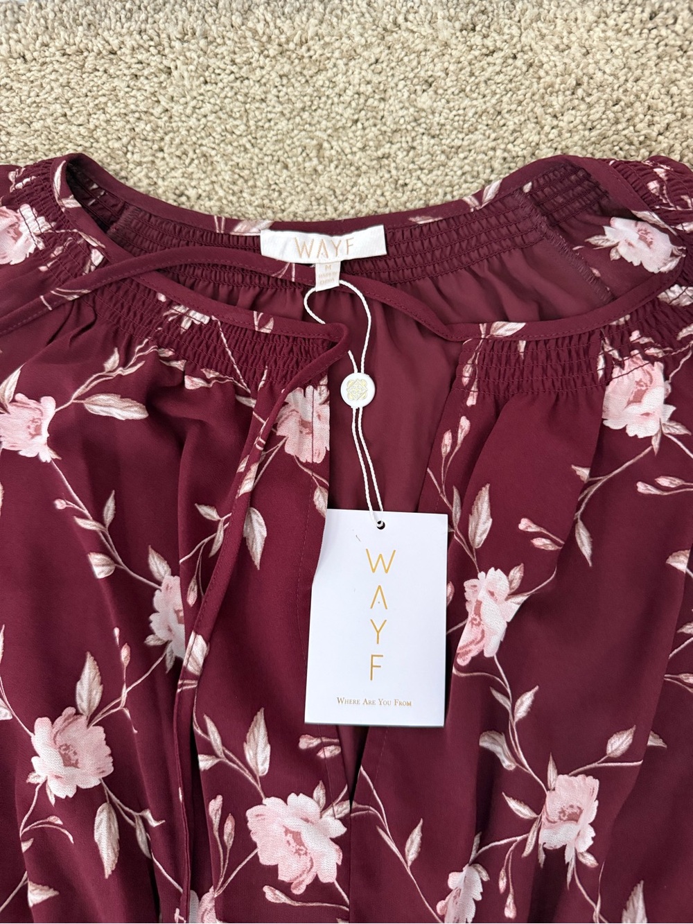NWT Wayf Floral Maxi Dress Long Sleeve Burgundy Size M - Picture 3 of 4